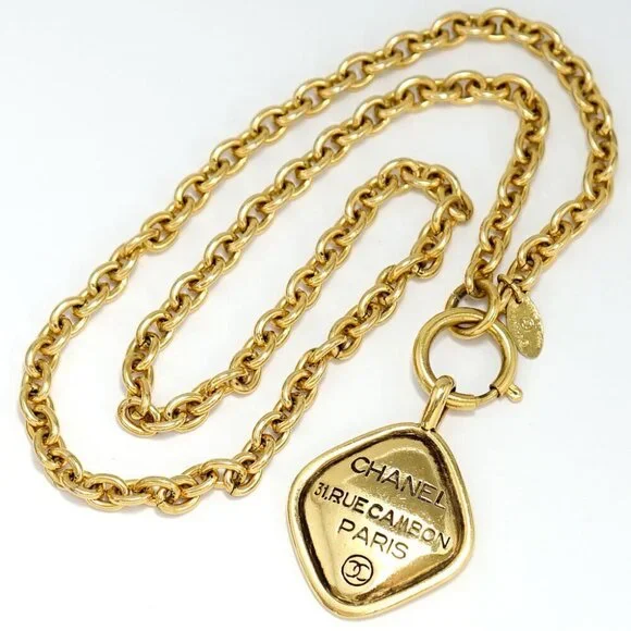 CHANEL CC Logo Paris Cambon Charm Necklace 22 Gold Tone Auth #18157